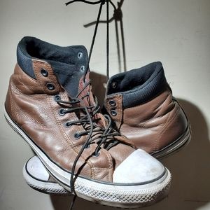 Leather brown hightop converse sneakers